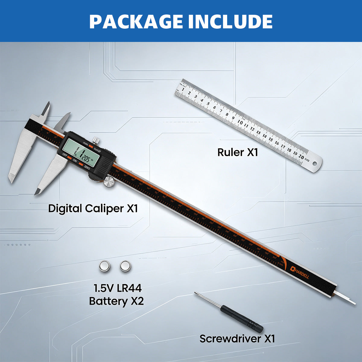 HARDELL 12" Digital Micrometer Caliper, Large LCD