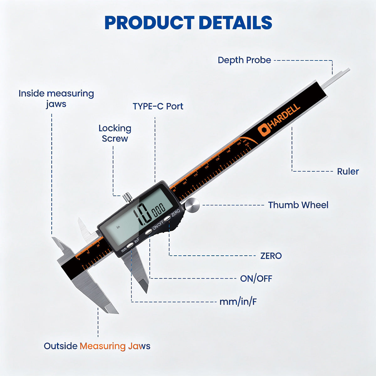 HARDELL 6" Rechargeable Digital Caliper – Large LCD