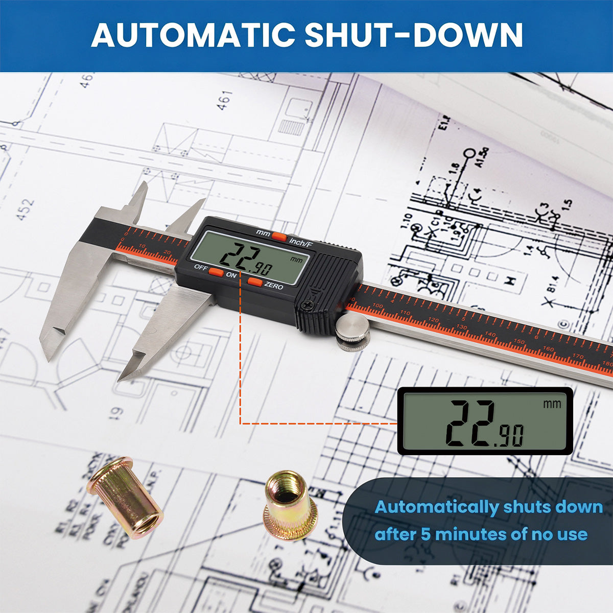 HARDELL 8" Stainless Digital Caliper with LCD & Auto-Off