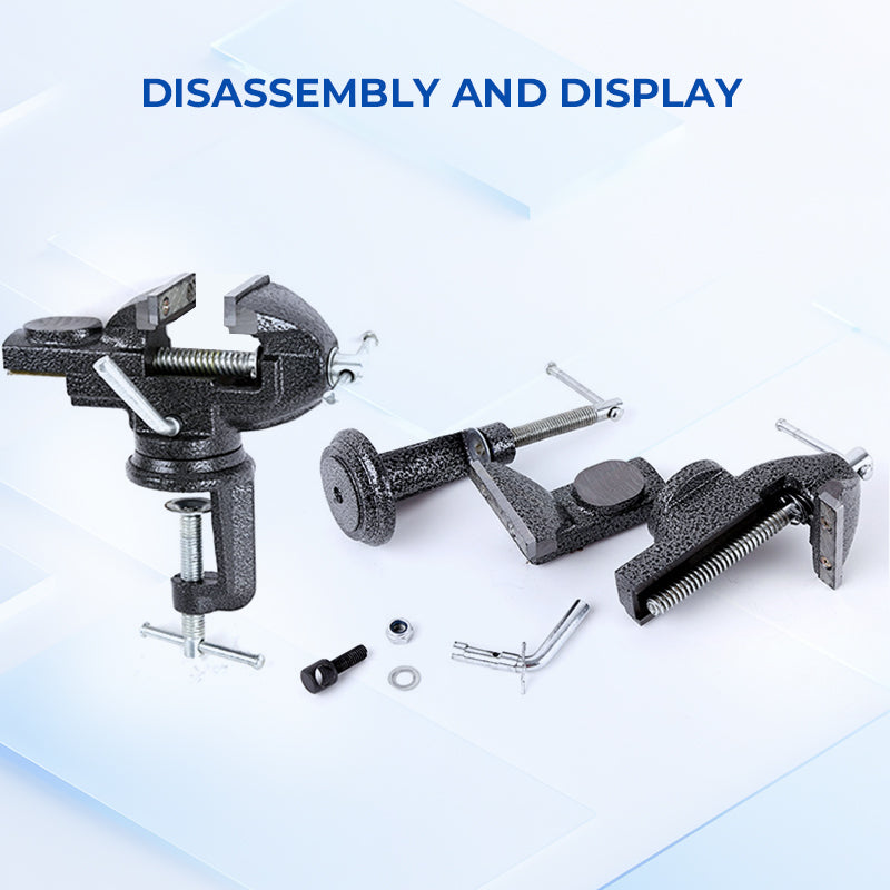 Heavy-Duty Black Bench Vise with 360° Swivel Base & Hardened Jaws