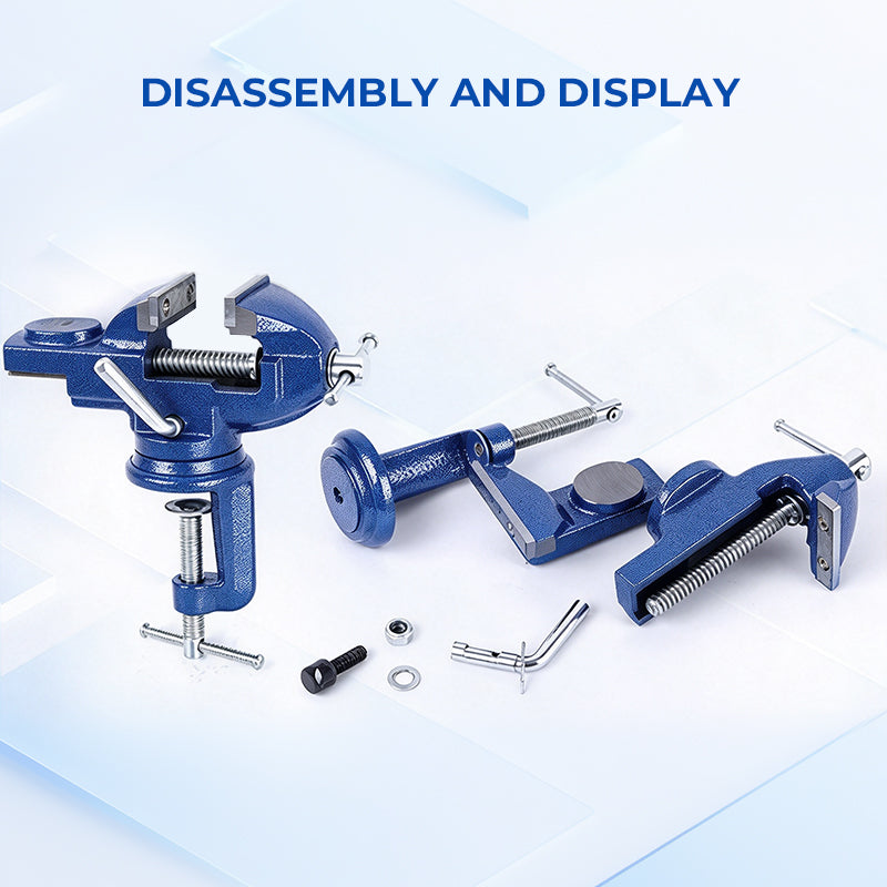 Heavy-Duty Blue Bench Vise with 360° Swivel Base & Hardened Jaws