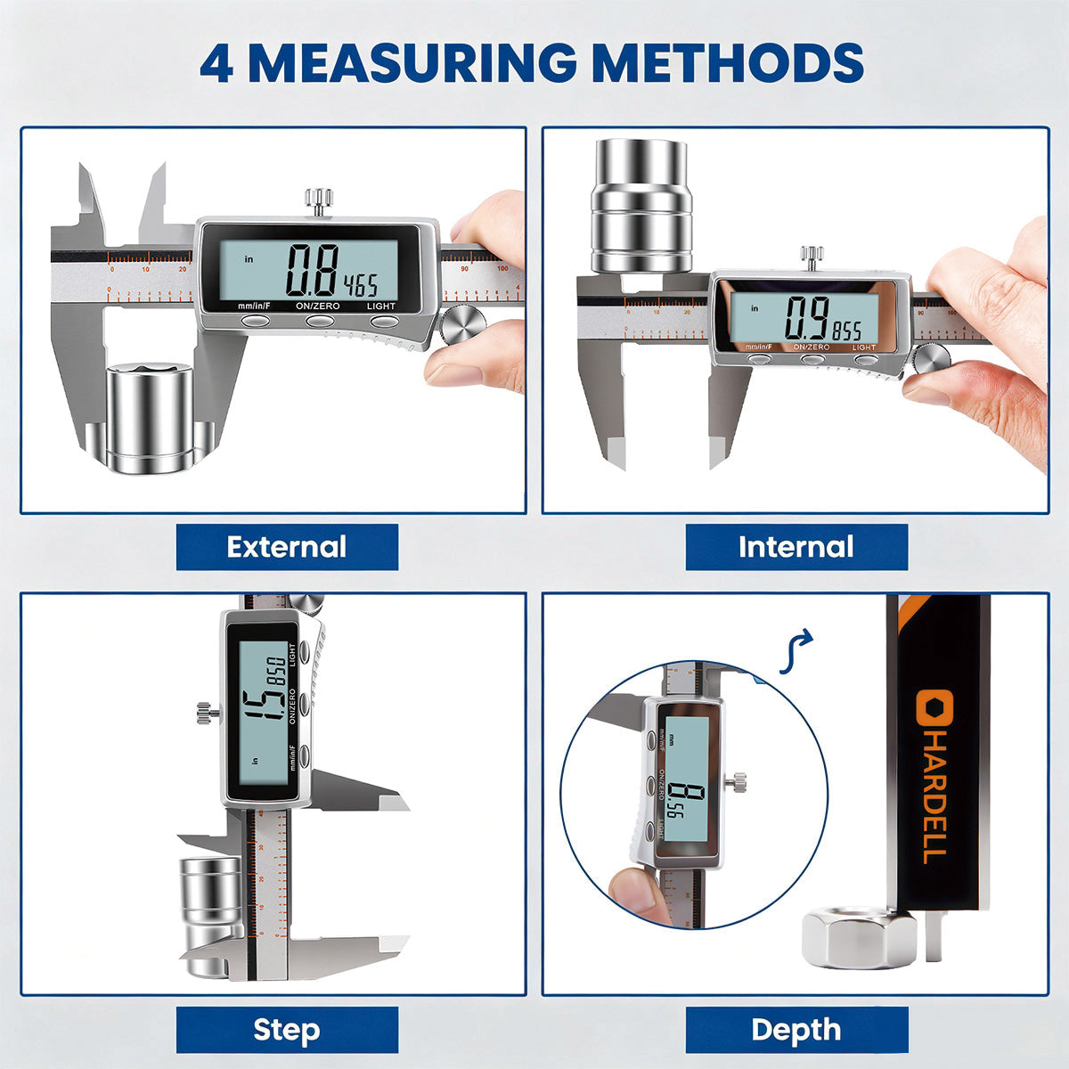 HARDELL 12" Rechargeable Digital Caliper, Backlit LCD