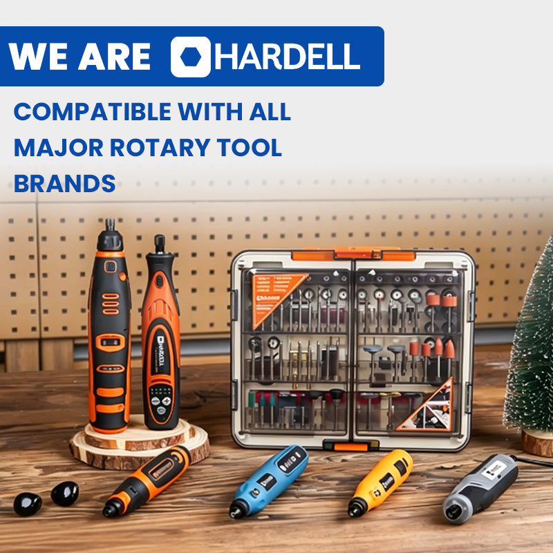 HARDELL 508Pcs Rotary Tool Accessories Kit Orange Storage Case 1/8" Shank