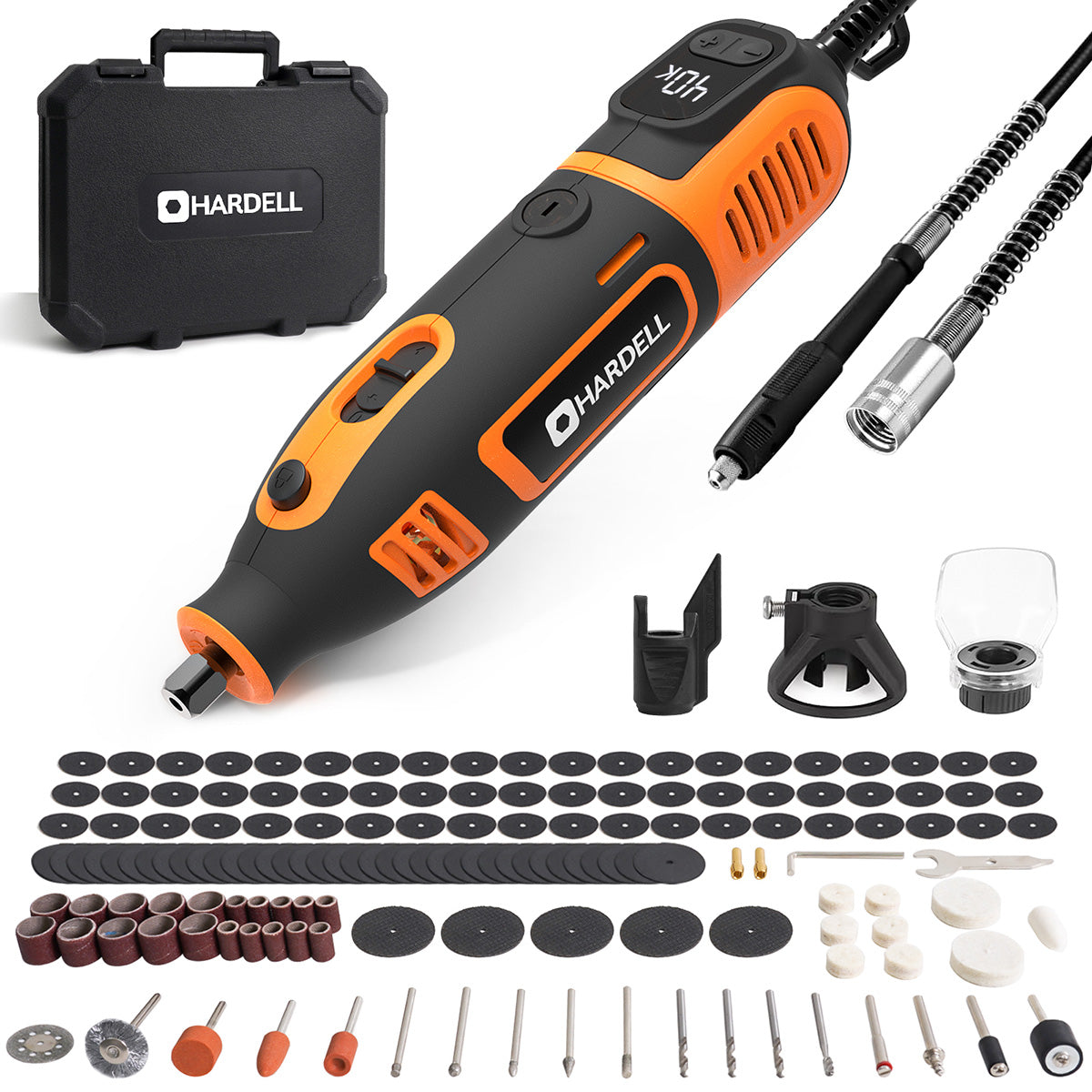 HARDELL Orange 200W Rotary Tool & 8" Caliper Set with Engraver & 287pc Kit