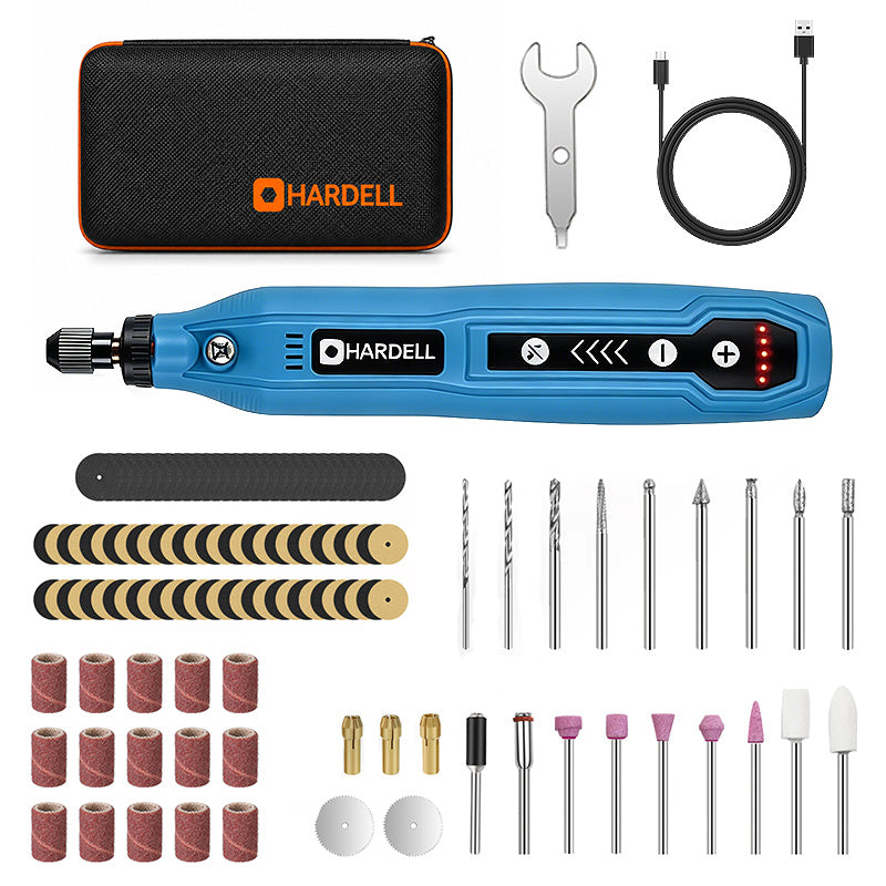 HARDELL Blue 4V Cordless Rotary Tool Set with Caliper, Engraver & 287pc Kit
