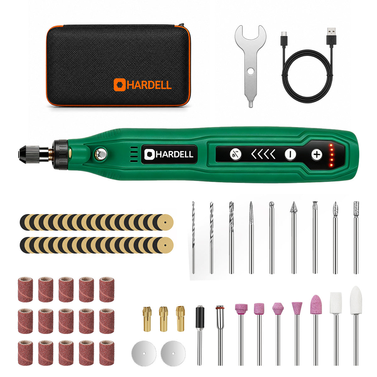 HARDELL Green 4V Cordless Rotary Tool Set with Caliper, Engraver & 287pc Kit