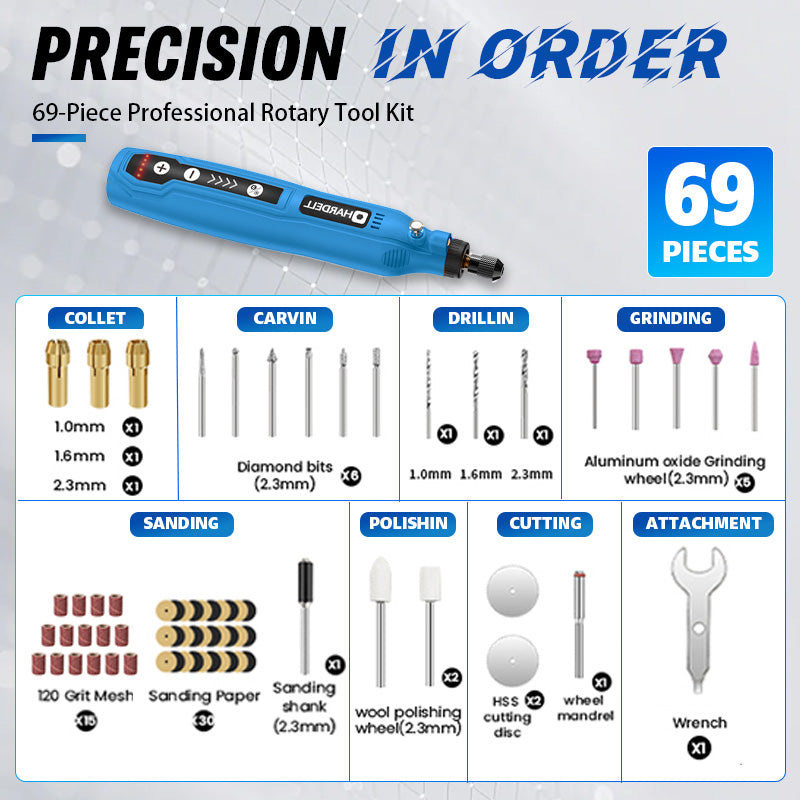 HARDELL Blue Essential 69pcs Cordless Rotary Kit