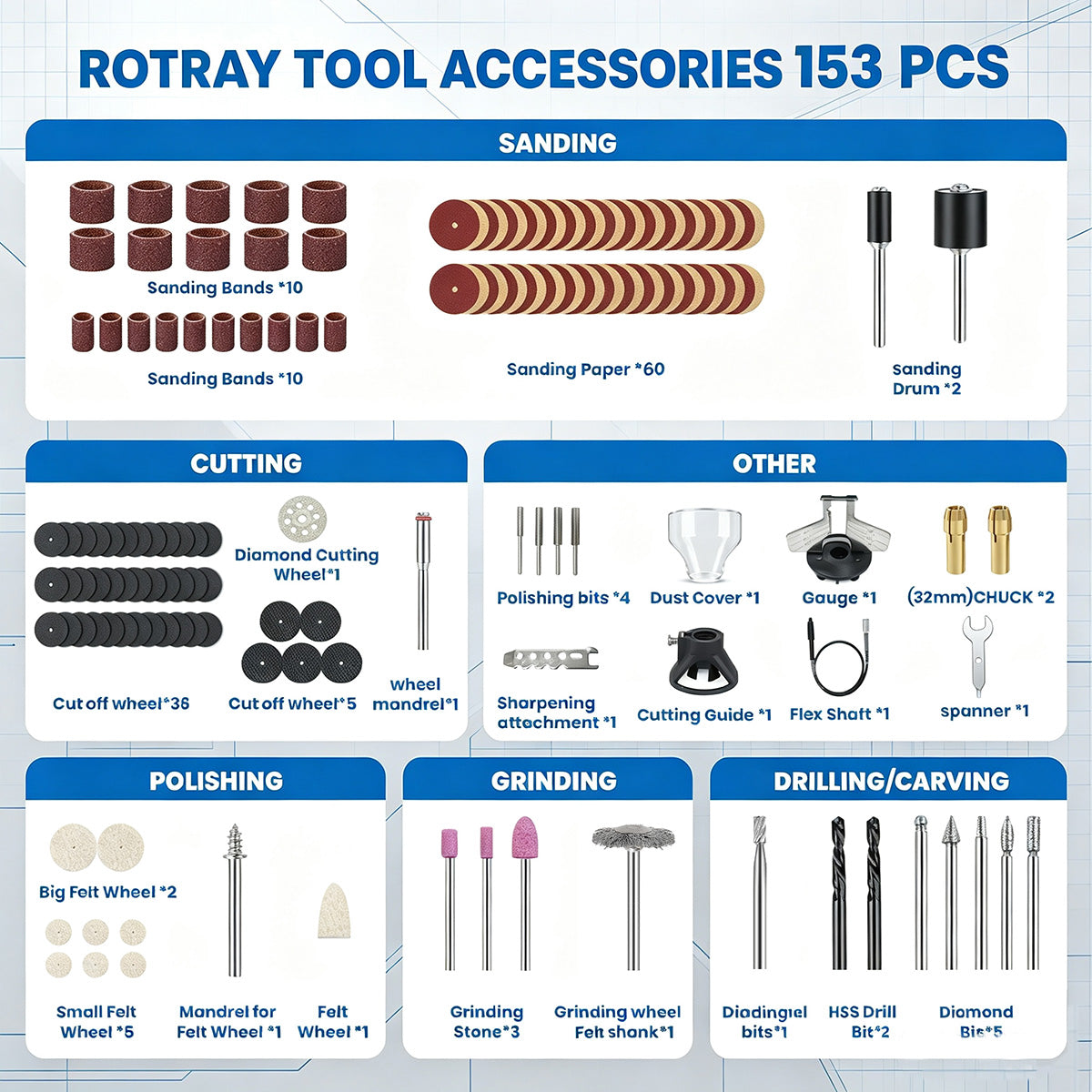 HARDELL Orange Pro 155pcs Rotary Tool Kit with Flex Shaft
