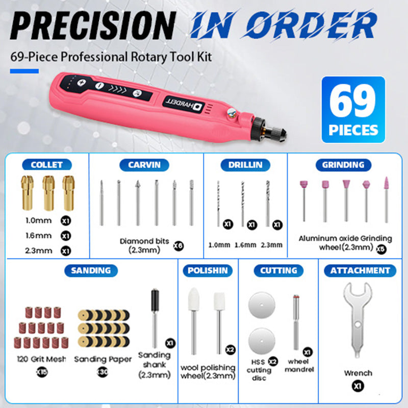 HARDELL Pink Essential 69pcs Cordless Rotary Kit