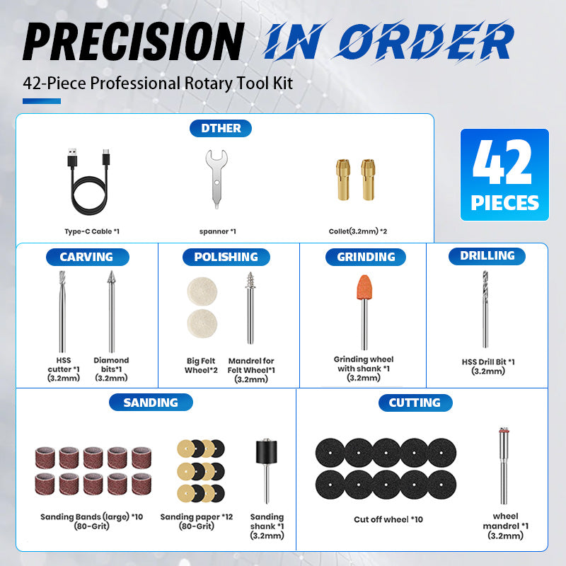 HARDELL White Advanced 42pcs Cordless Rotary Kit