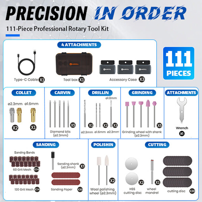 HARDELL Orange Advanced 111pcs Cordless Rotary Kit
