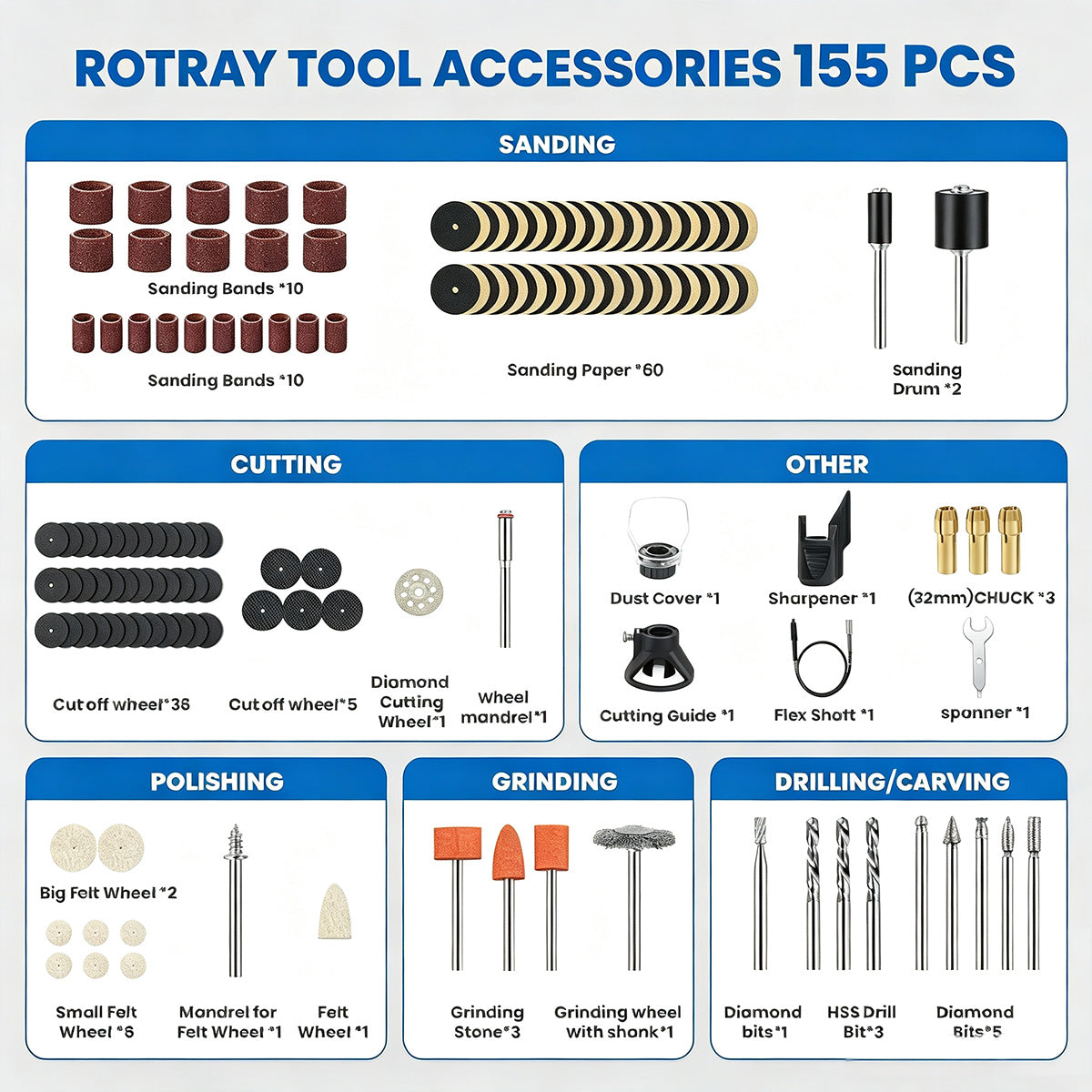 HARDELL Orange Black Ultimate 155pcs Corded Rotary System