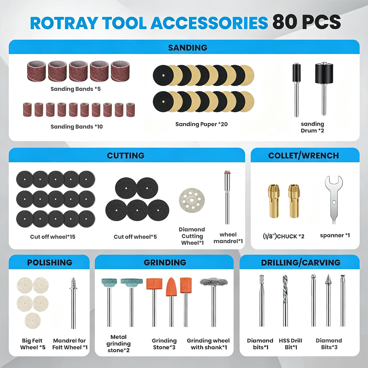 HARDELL White Pro 80pcs Rotary Tool System