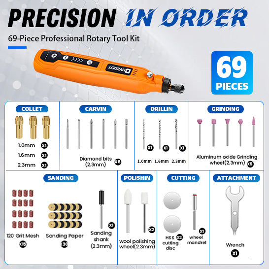 HARDELL Orange Essential 69pcs Cordless Rotary Kit