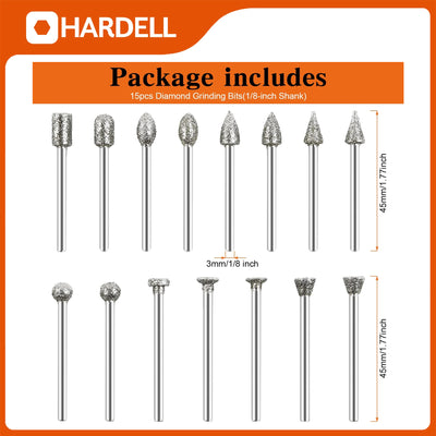 HARDELL HDTB9060 15pcs Rotary Engraving Bits Set - Hardell