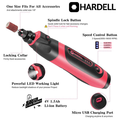 HARDELL HDRT2320 4V Cordless Rotary Tool - Hardell