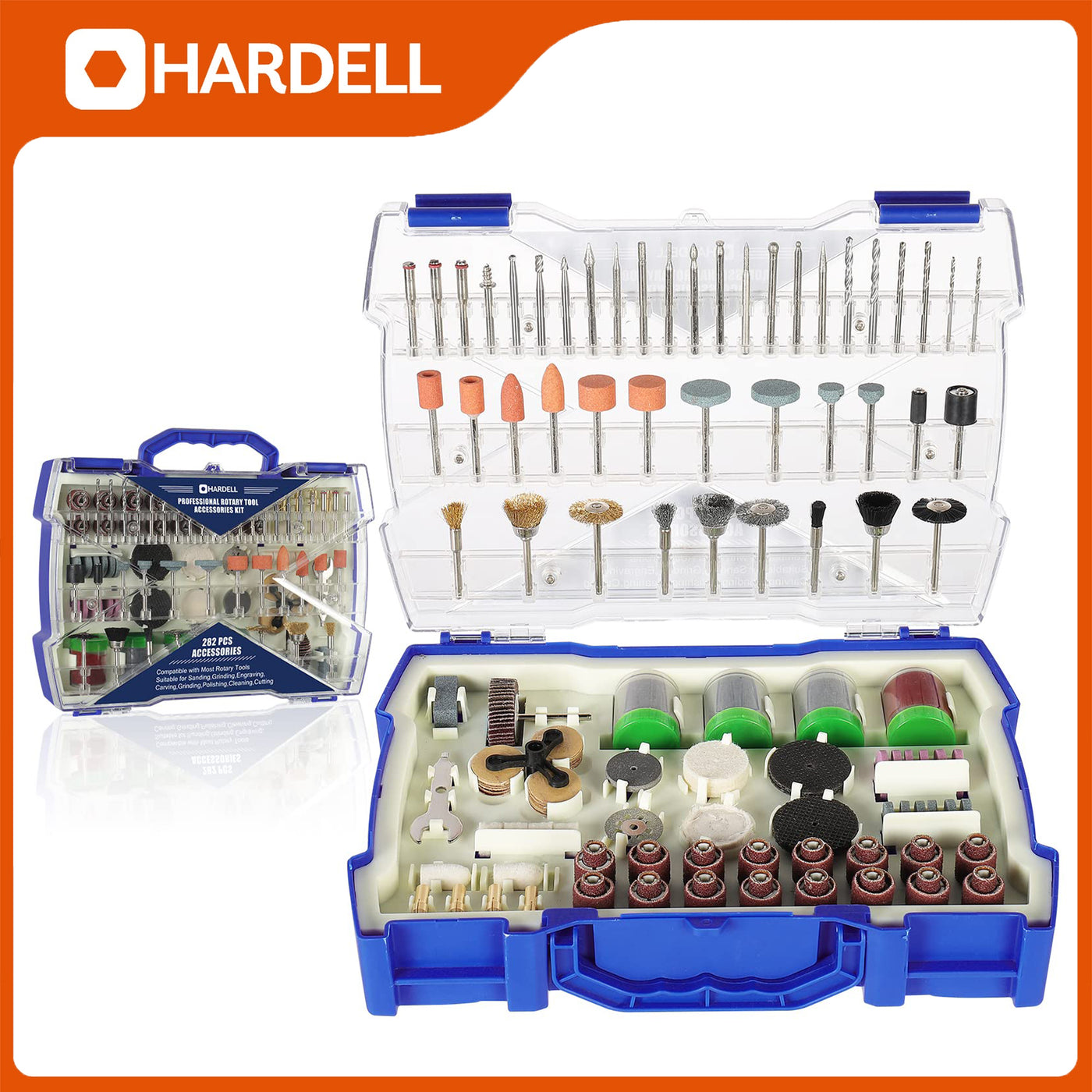 HARDELL Rotary Tool Accessories Kit 282 Pcs, Power Rotary Tool Bits 1/8''(3.2mm) Diameter Shanks Universal Fitment for Easy Cutting, SA