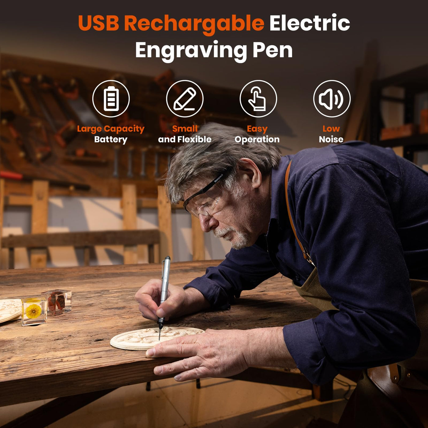 Rechargeable Mini Engraving Pen with Rotating Grinding Heads - Hardell