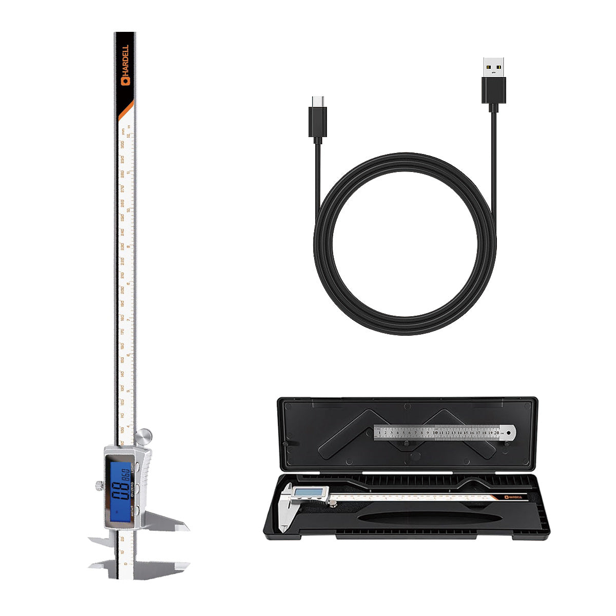 HARDELL 12" Rechargeable Digital Caliper, Backlit LCD