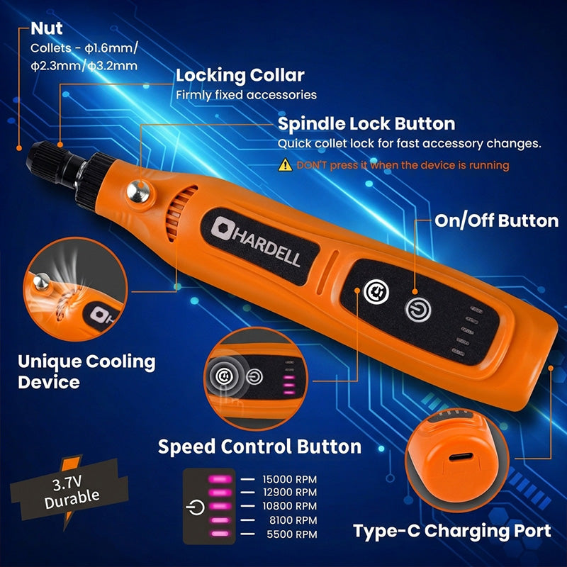 HARDELL Orange Starter 42pcs Cordless Rotary Kit