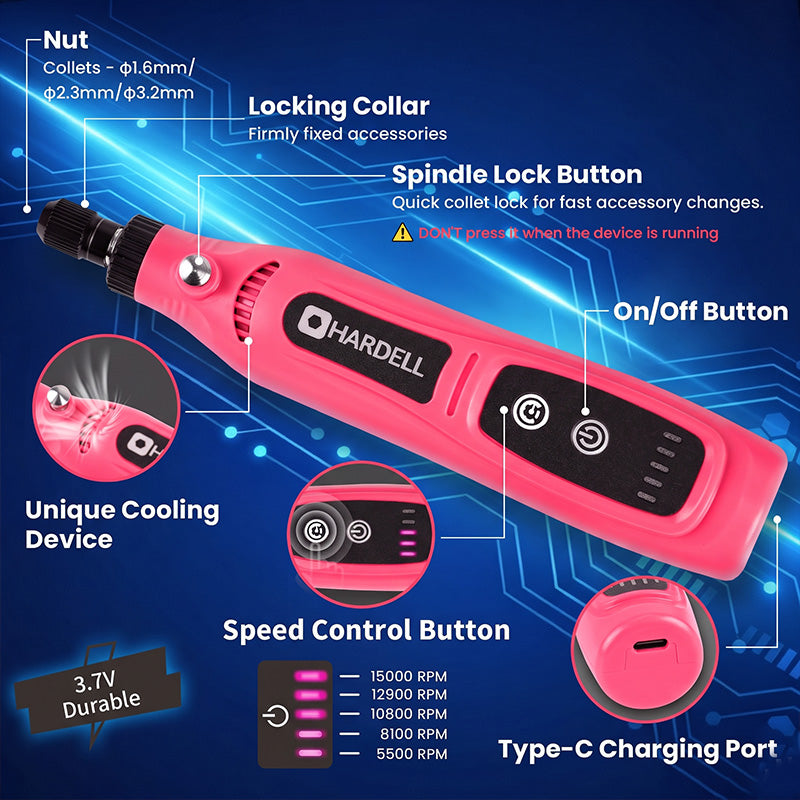 HARDELL Pink Starter 44pcs Cordless Rotary Kit