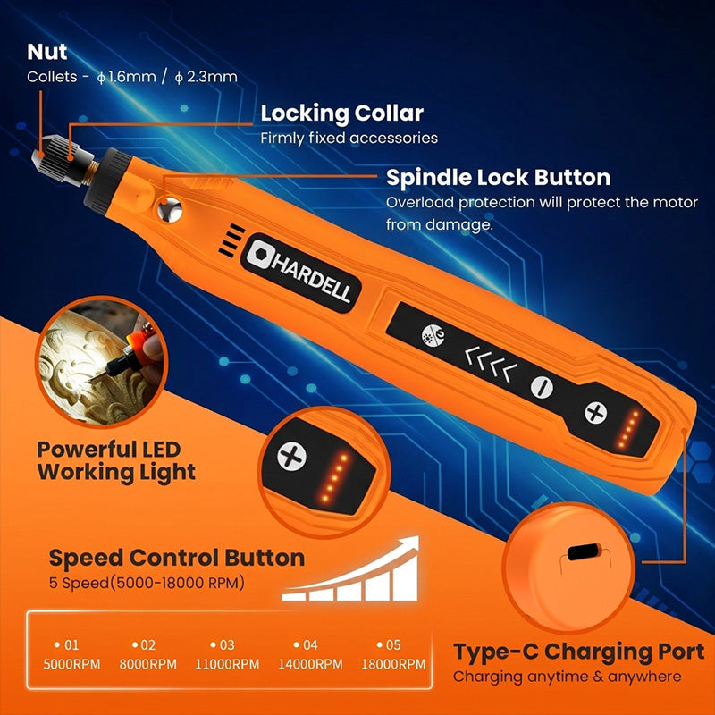 HARDELL Orange Advanced 111pcs Cordless Rotary Kit