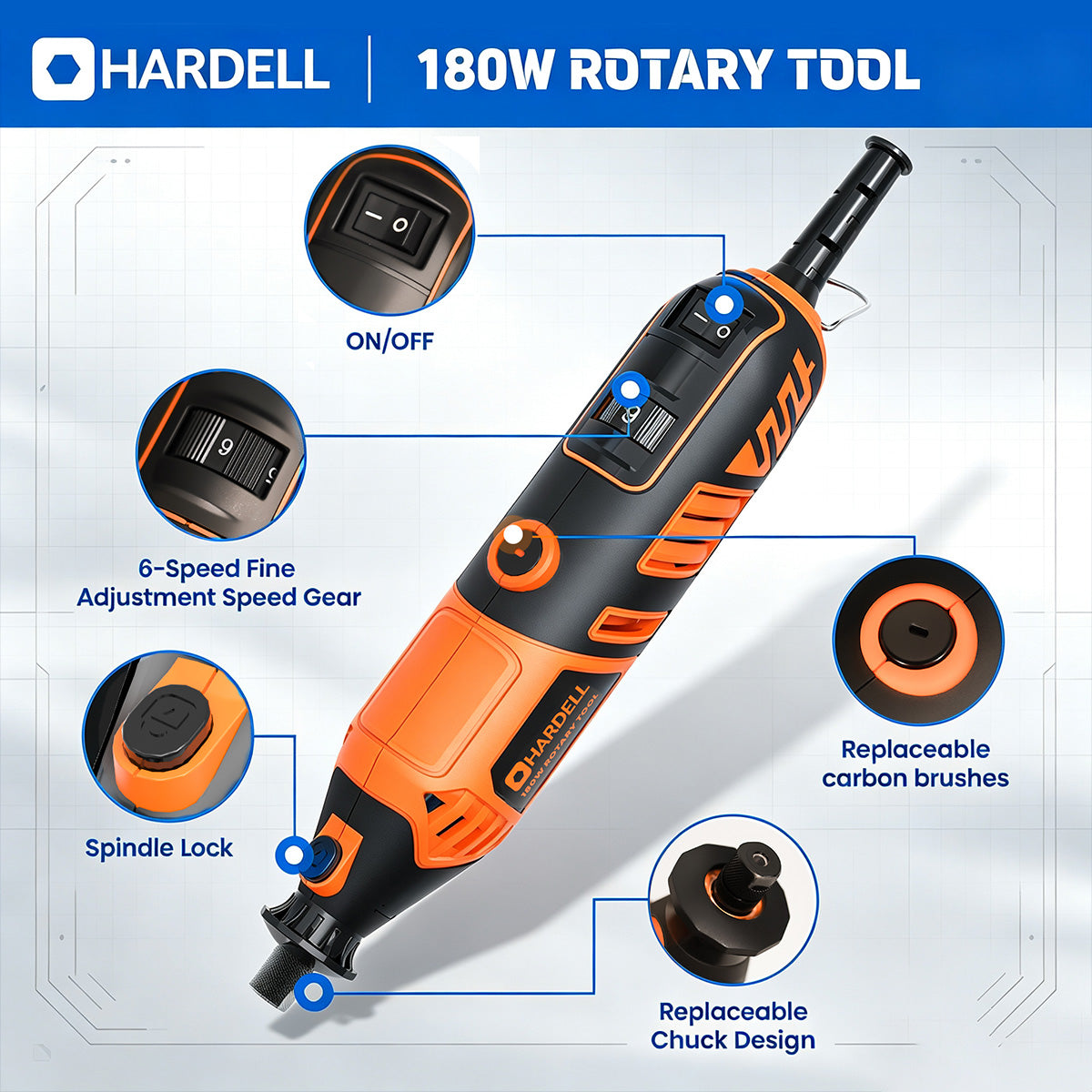 HARDELL Orange Pro 61pcs Corded Rotary Tool Kit