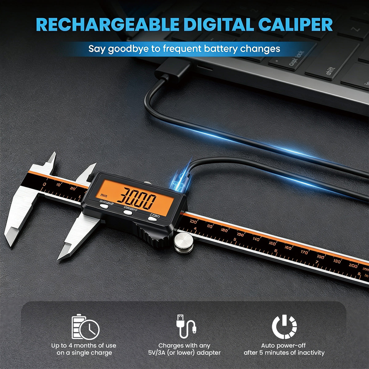 HARDELL Silver Advanced 8in Rechargeable Digital Caliper