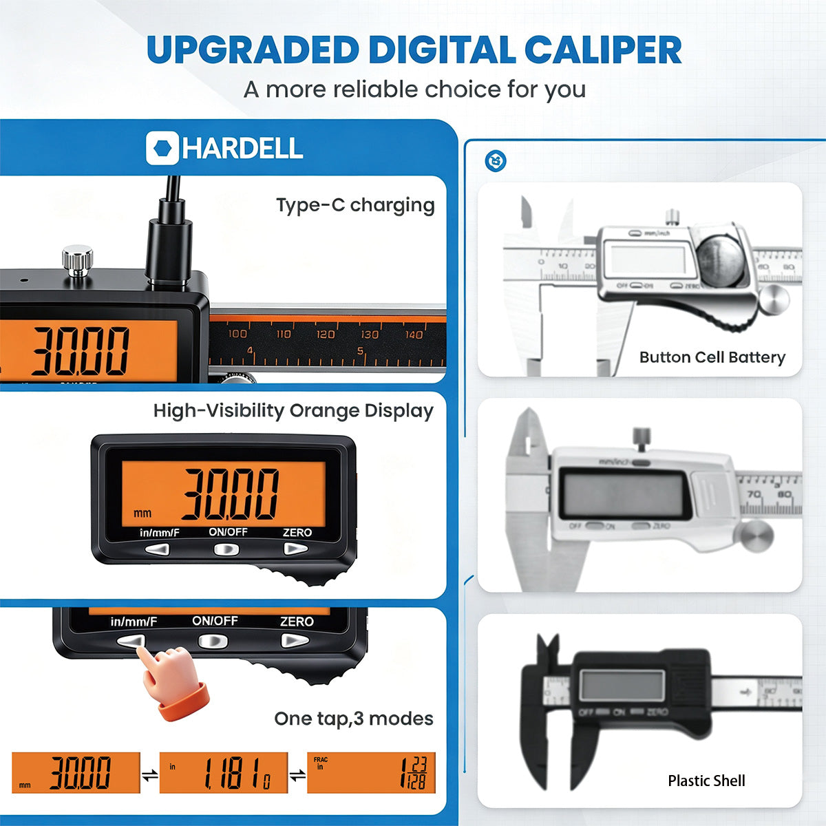 HARDELL Silver Advanced 8in Rechargeable Digital Caliper