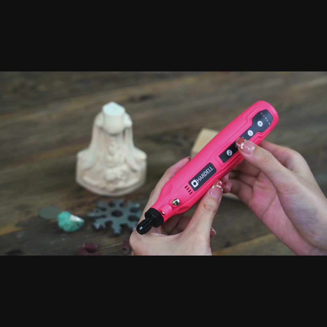 Load video: HARDELL Pink Essential 69pcs Cordless Rotary Kit