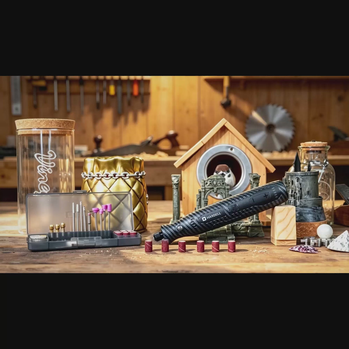 Load video: HARDELL 4V Carbon Fiber Essential 70pcs Rotary Tool