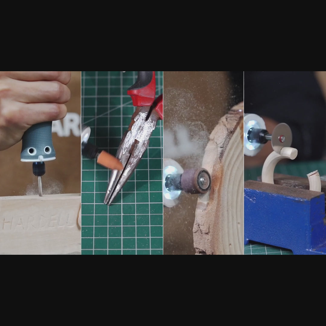 Load video: HARDELL White Advanced 42pcs Cordless Rotary Kit