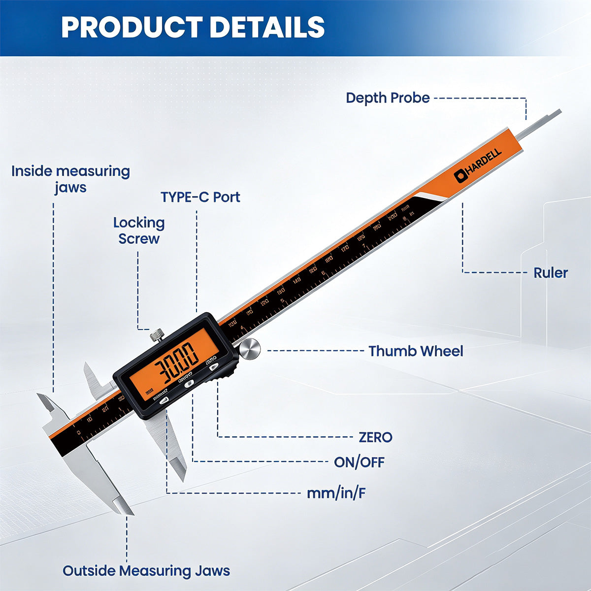 HARDELL Silver Advanced 8in Rechargeable Digital Caliper