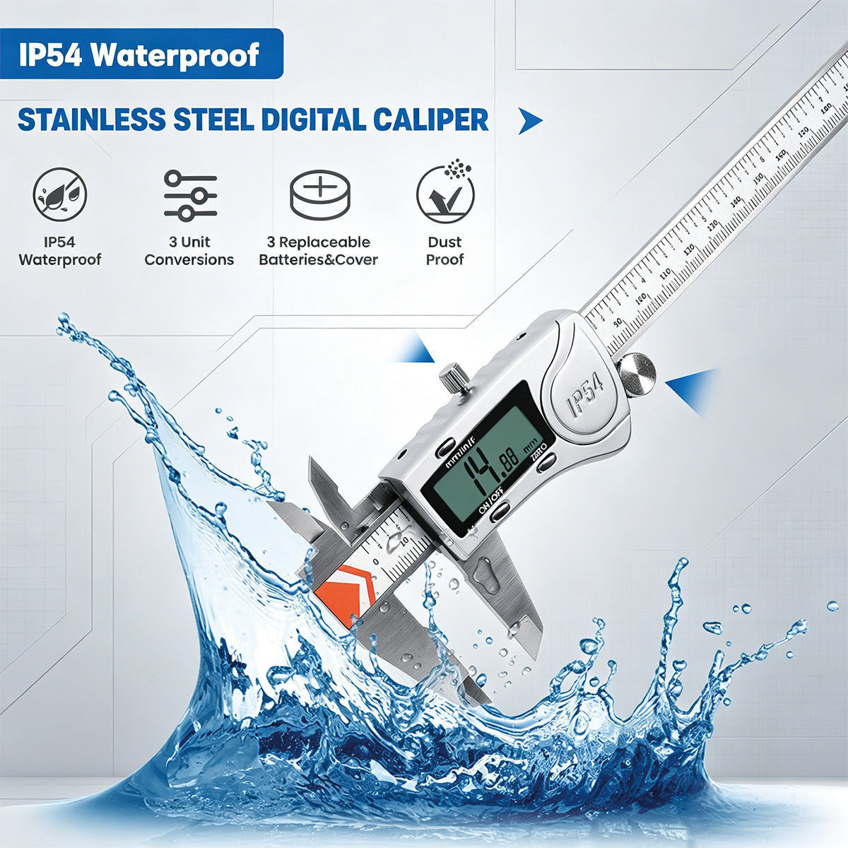 HARDELL Silver Advanced 12in IP54 Digital Caliper Stainless