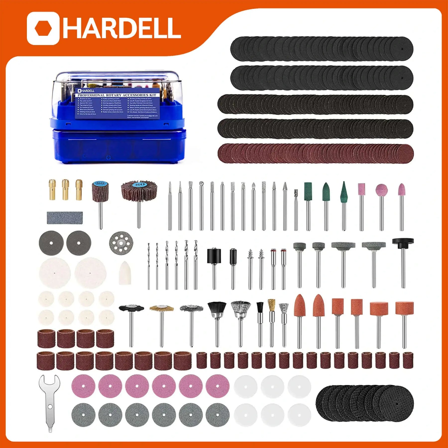 HARDELL Rotary Tool Accessories Kit 282 Pcs, Power Rotary Tool Bits  1/8''(3.2mm) Diameter